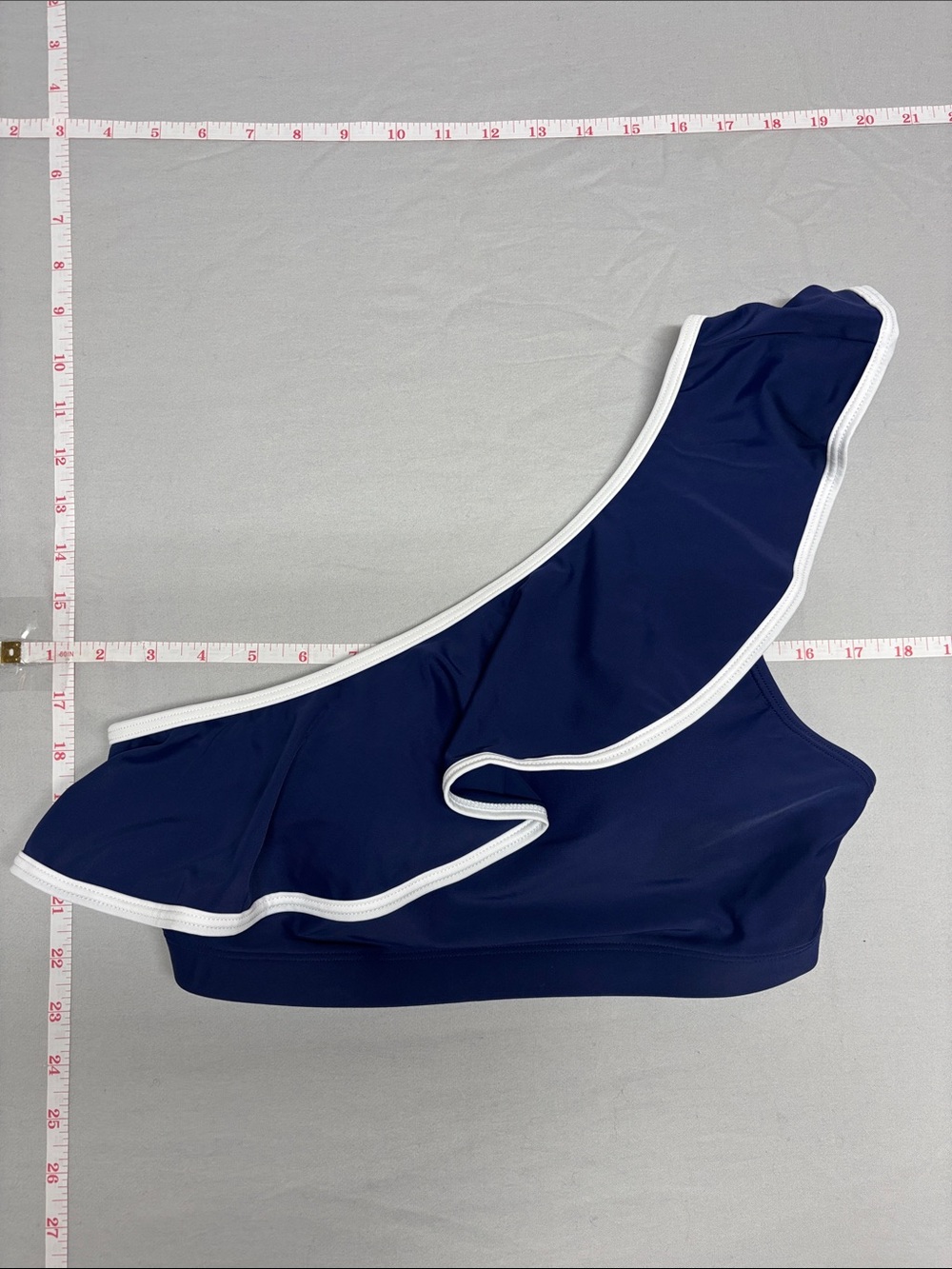 Navy One-Shoulder Ruffle Bikini Top - Picture 4 of 5